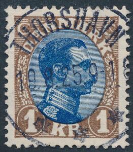 1921. Chr. X. 1 Kr. brunblå. LUXUS-stempel THORSHAVN 19.8.25.