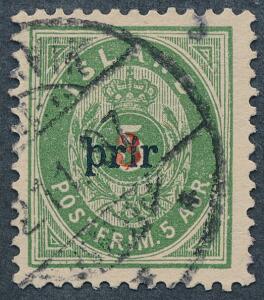 1897. Prír. 35 Aur, grøn. Tk.12. Lille Prír. Pænt stemplet mærke. Facit 5000