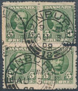 1907. Fr. VIII, 5 øre, grøn. 2 par på lille brevklip, annulleret med SKOTSK stempel EDINBURGH AO 3 09.
