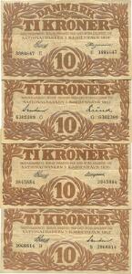 10 kr 1930 A, 1932 B, 1934 E, 1935 G, Sieg 104, i alt 4 stk.