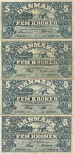 5 kr 1933 A, 1935 B, 1935 C, 1936 D, Sieg 101, i alt 4 stk.
