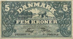 5 kr 1924 F, V. Lange  Boye, Sieg 100, DOP 113, Pick 20