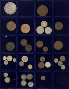 Lille lot sølv- og kobbermønter fra Hele Verden, bl.a. Tyskland, Thailand, Belgien, Irland, alle i pæn kvalitet, 28 stk.