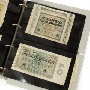 Tyskland, smuk samling sedler ingen nødsedler, 1908 - 1942, flest 1922 - 1923 bl.a. 10, 20 milliarden mark 1923, i alt ca. 75 stk., alle bedre eller pæne