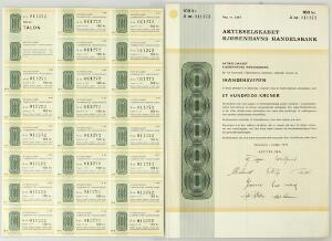 Samling af danske pengesedler og enkelte udenlandske, i alt 82 stk. samt aktie fra Kjøbenhavns Handelsbank