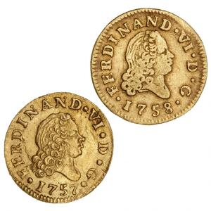 Spanien, Fernando VI, 1746-1759, 12 Escudo 1757, 1759, F 274, begge med filespor på rand