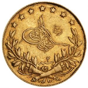 Tyrkiet, Mohammed V, 1909-1918, 100 Piastres 13272 AH 1910 e.Kr., F 61a, KM 754