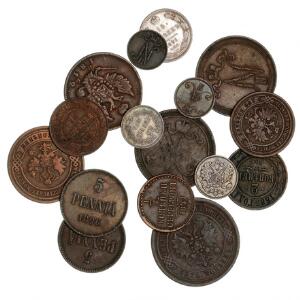 Rusland og Finland, lille samling mønter, 19. - 20. århundrede inkl. Finland, 1 Penni 1872, kv. 1, ridse. 16