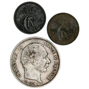 1 kr 1898 1 øre 1878, 1892. 3