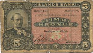 Island, Islands Banki, 5 kr 1904, No 090175, Sieg 15, Pick 10