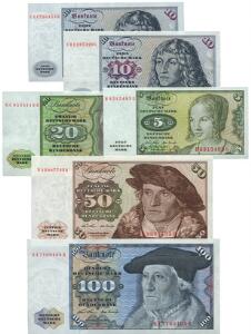 Tyskland, Deutsche Bundesbank, 1970 - serien, 100, 50, 20, 102, 5 Mark, Rosenberg 273, 272, 271, 270, 269. 6