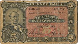 Island, 5 kr 1904, No. 202541, Sieg 15, Pick 10