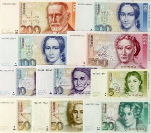 Tyskland, Deutsche Bundesbank, 1989 - og 1991 - udgaverne, 10 forskellige sedler i topkvlaiteter