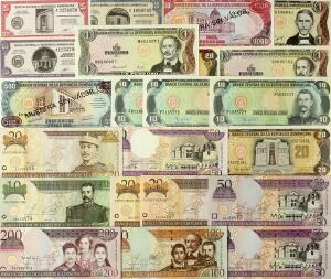 Dominikanske republik, lille lot forskellige, overvejende ucirkulerede sedler, i alt 22 stk.