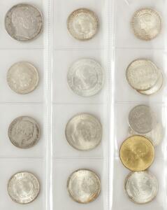 Christian IX, 2 rigsdaler 1863, H 3 - tronskifte, punslet med ejernavn samt 1865 , erindringsmønter  10 stk., 2 kr 1875, 1915 samt 2 diverse