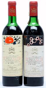 1 bt. Château Mouton Rothschild, Pauillac. 1. Cru Classé 1967 B tsus.  etc. Total 2 bts.