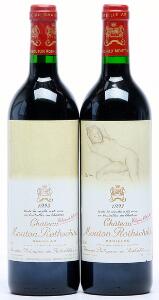 2 bts. Château Mouton Rothschild, Pauillac. 1. Cru Classé 1993 A hfin.