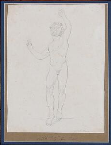 Constantin Hansen Antik Satyr fra Pompei. Sign. C. C. C. Hansen. Bly på papir monteret på papir. 29 x 22.