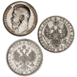 Rusland, rubel 1849, 1878, 1901, KM 168, 25, 59, i alt 3 stk.