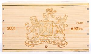 6 bts. Château Montrose, Saint - Estephe. 2. Cru Classé 2001 A hfin. Owc.