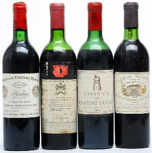 1 bt. Château Cheval Blanc, 1. Grand Cru Classé A 1974 A-AB bn.  etc. Total 4 bts.