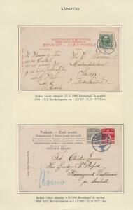 ALLINGE S. Udsdtillingsplanche med 2 brevkort fra 1908-1909 med brotypestempler. Flot kvalitet