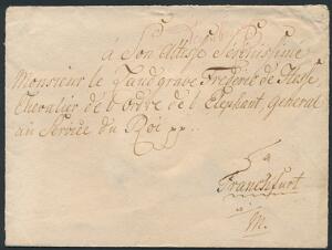 1823. Håndskrevet Hamburg i rød blæk på lille brev til Landsgrave Frederic de Hesse i Frankfurt 17. juni 1823. Stort laksegl på bagsiden
