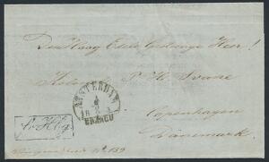 1855. Brev fra Amsterdam til København med sjældent rammestempel Fr. Hbg.. Flot kvalitet