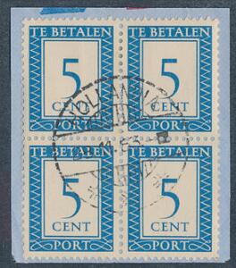 Hollandsk New Guinea. Porto. 1953. 5 c. blå. Stemplet 4-BLOK på lille klip. Sjælden. Kun 2146 mærker