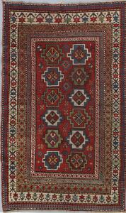 Antikt Gendje tæppe, Kaukasus. Design med kantet ornamenter. 20. årh.s begyndelse. 178 x 110