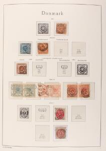 Danmark. 1851-2009. Stemplet samling i 2 Leuchtturm-album med en del Skilling osv.