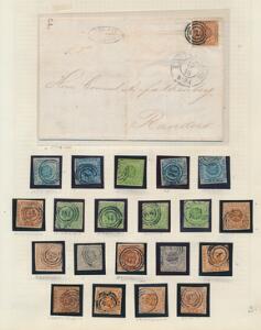 Danmark. 1854-UDGAVEN. 2-16 skilling. Ældre samling på 5 albumsider.