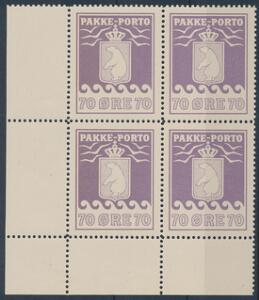 1936. A  L. 70 øre, violet. Postfrisk nedre MARGINAL 4-BLOK. AFA 1800