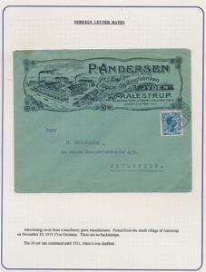 1913. Chr. X, 20 øre, blå. Single på særdeles dekorativt brev fra AALESTRUP til Tyskland