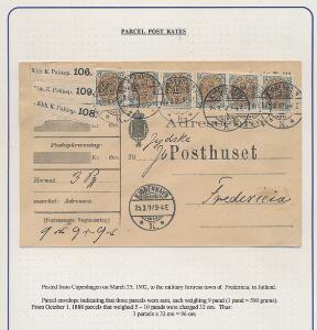 1895. 16 øre, gråbrun, tk.12. 6-STRIBE på flot adressebrev til Fredericia
