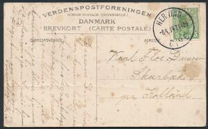 HERNING-GIVE 6.4.14. Sjældent bureaustempel på postkort med 5 øre, Chr.X, grøn.