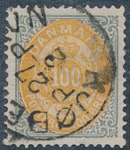 1875. 100 øre, grågul. Tk.14. RAMME 2.A. Rammefejl 12.93. AFA 1000