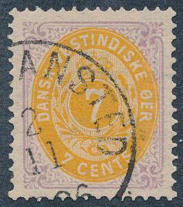 1873. 7 cents, lillagul. Et smukt og farvefrisk mærke, nydeligt stemplet og med helt perfekt centrering. AFA 1100