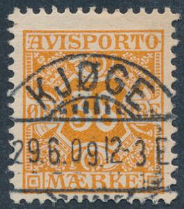 1907. 38 øre, orange. Vm.III. LUXUS-stemplet.