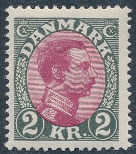 1925. Chr. X, 2 kr.grårødlilla. Postfrisk AFA 900