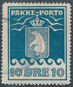 1915. 10 øre, blå. Kartonpapir. Stemplet. AFA 1500