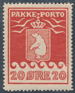 1915. 20 øre, rød. Kartonpapir. Ubrugt. AFA 1400