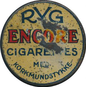 POSTSKILLEMØNT. Ryg Encore Cigarettes Med Korkmundstykke. Med 25 øre, Chr.X, brunsort.