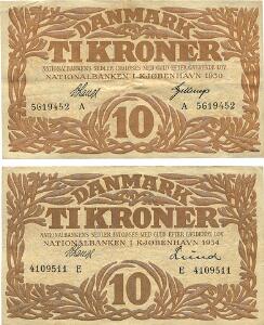 10 kr 1930 A, V. Lange  Gellerup, 10 kr 1934 E, V. Lange  Lund, Sieg 104