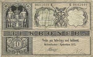 10 kr 1911 E, nr. 9645449, V. Lange  Klein, Sieg 95, Pick 7