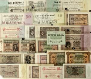 Tyskland, samling sedler i gode kvaliteter, Rosenberg 802, 81, 822, 842, 852, 872, 88, 892, 90, 914, 92, 932, 942, 95, 96, 97.