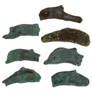 Antikkens Grækenland, Olbia, delfinmønt, støbt bronze, 7 stk.