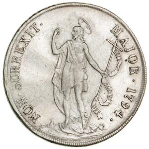 Italien, Genoa, 8 lire 1794, KM 16a, lille afslibning på revers