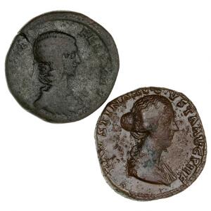 Antikkens Grækenland og Romerske kejserdømme, 53 kobbermønter, flere interessante typer inkl. sestertser fra Faustina og Julia Domna