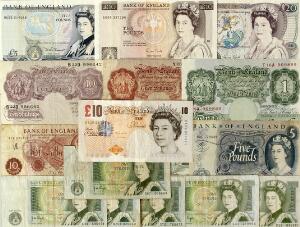 England, 10 shillings - 20 pounds u. år c. 1948 - 1992, bl.a. Pick 378c, 379e, 380e, i alt 16 stk.